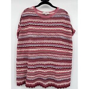 Loft Chevron Pullover Sweater Knit Women L Multi Pink Lightweight Summer Top